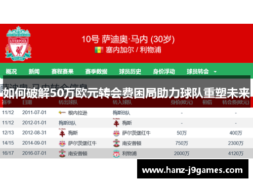 如何破解50万欧元转会费困局助力球队重塑未来