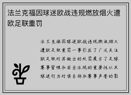 法兰克福因球迷欧战违规燃放烟火遭欧足联重罚