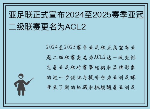 亚足联正式宣布2024至2025赛季亚冠二级联赛更名为ACL2